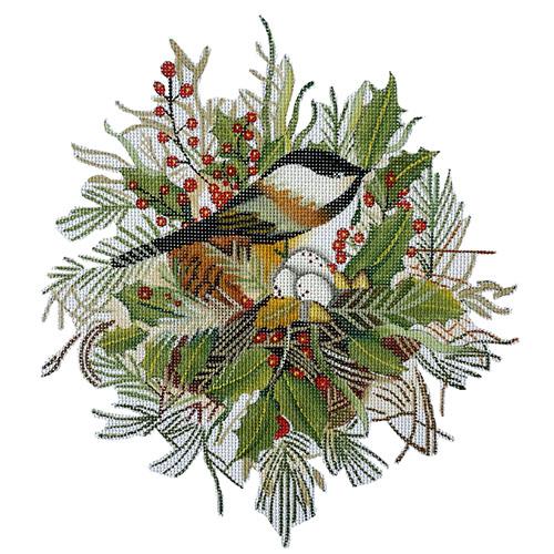 Enchanting Chickadee Christmas Nest Needlepoint Canvas
