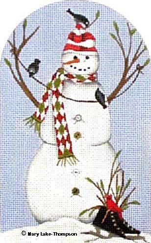 Enchanting Black Skate Snowman Needlepoint Canvas