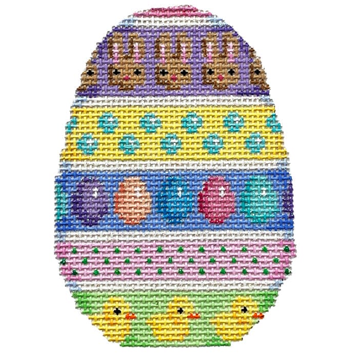 Adorable Bunnies, Eggs & Chicks Horizontal Striped Egg with Digital Stitch Guide