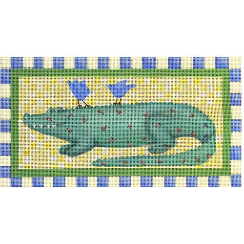 Gorgeous Alligator on Yellow Swirls Background Needlepoint Canvas