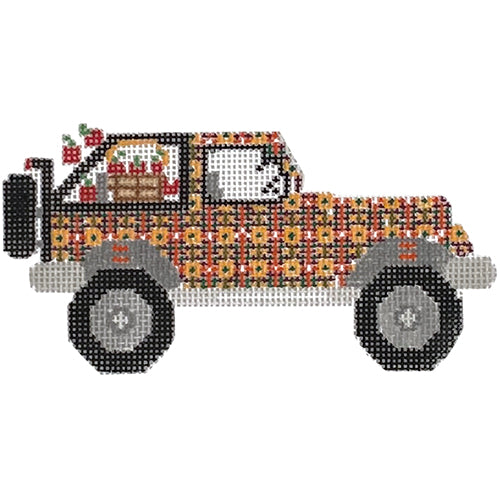 Enchanting Apple Picking Jeep Needlepoint Canvas