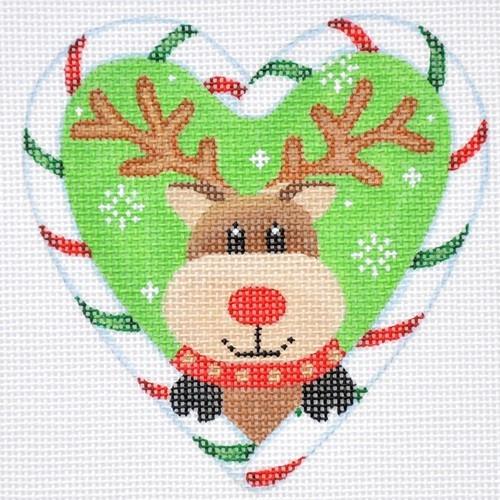 Festive Candy Cane Heart and Reindeer Needlepoint Canvas