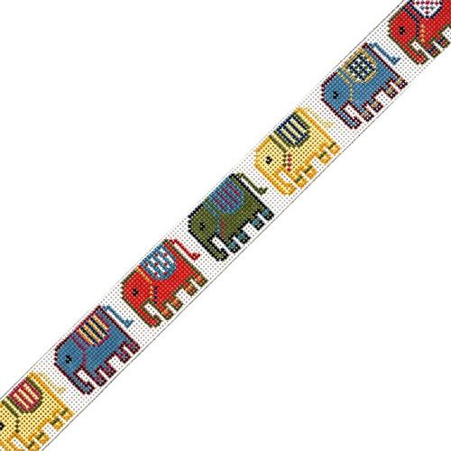 Enchanting Hand - painted Indian Elephants Belt Canvas (Mesh Count 18)