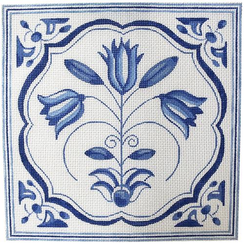 Exquisite Delft Tile - Tulips Needlepoint Canvas