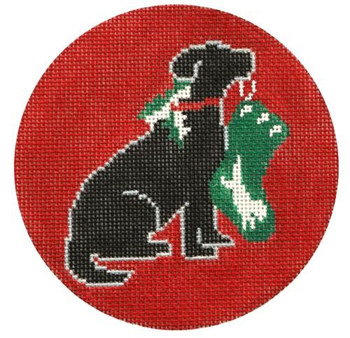 Adorable Black Lab with Stocking Needlepoint Canvas