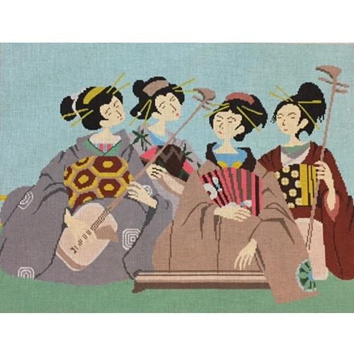 Exquisite Asian Musicians Handpainted Needlepoint Canvas