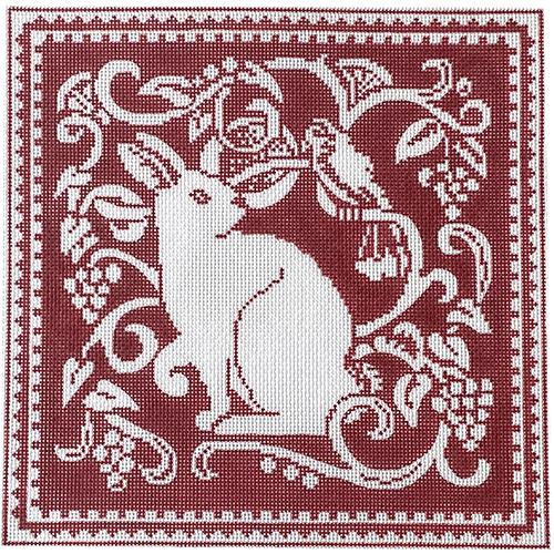 Charming Red Bunny Toile Needlepoint Canvas