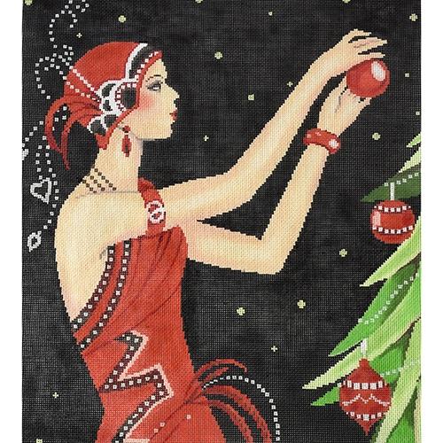 Gorgeous Art Deco Lady Christmas Needlepoint Canvas
