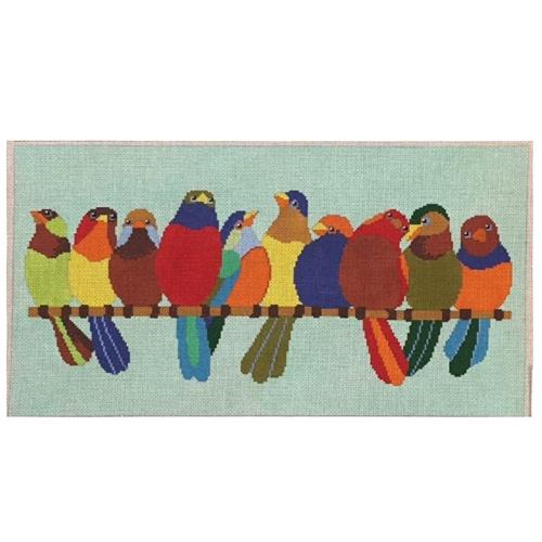 Captivating Birds on Wire Needlepoint Canvas - 10 Birds on 13
