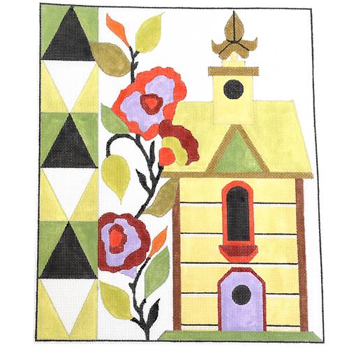 Charming Handpainted Birdhouse Needlepoint Canvas