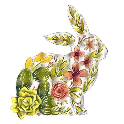 Charming Bunny Silhouette with Flowers Needlepoint Canvas