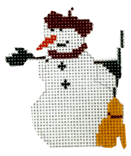 Charming Broom Snowman Needlepoint Canvas