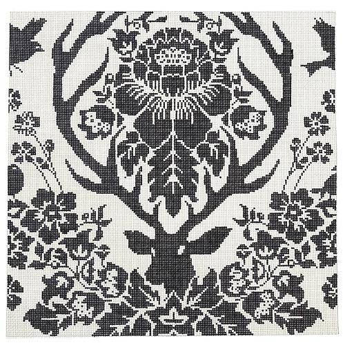 Gorgeous Black Antler Damask Needlepoint Canvas
