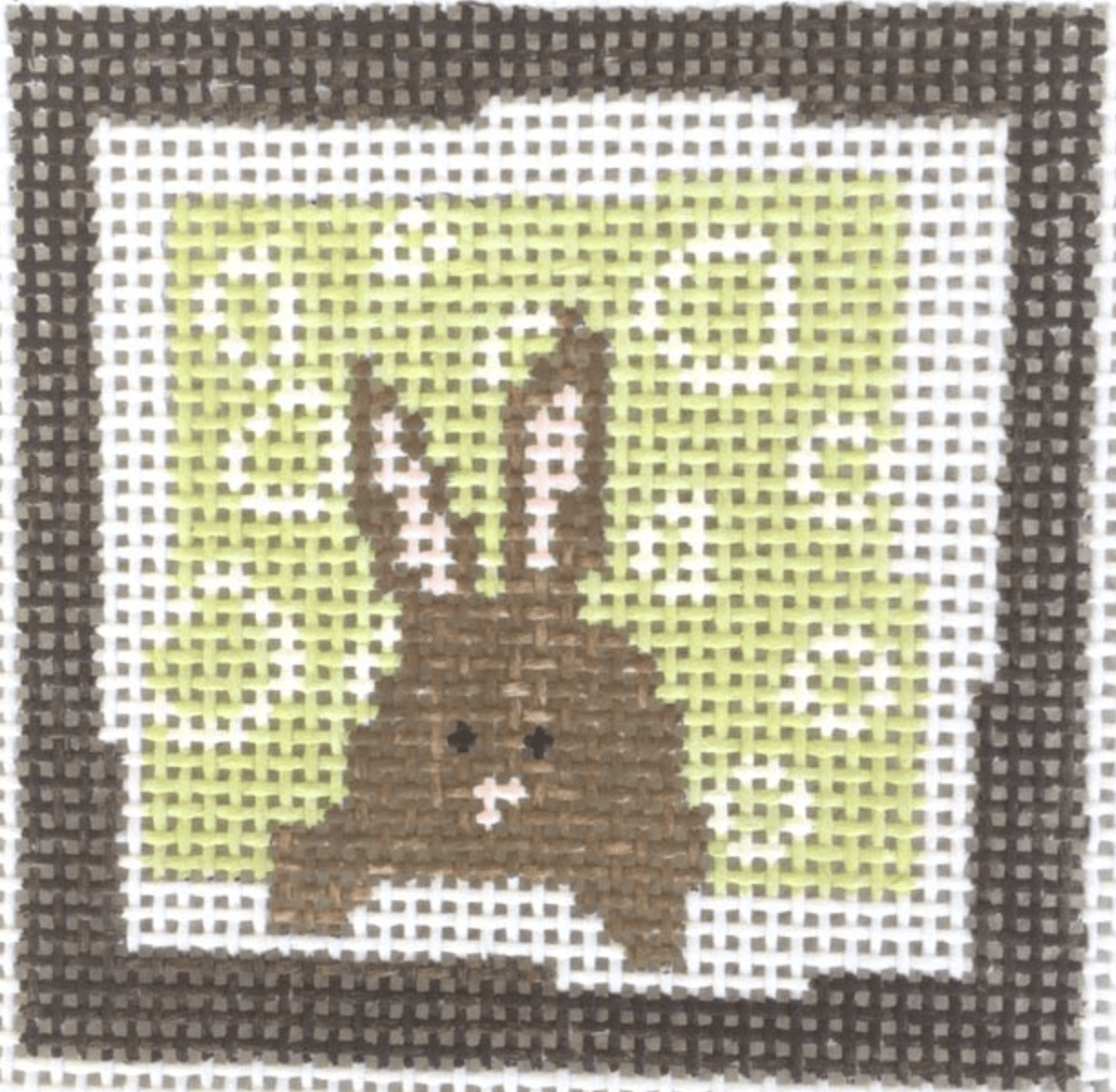 Adorable Bunny on Green Circles Small Square Needlepoint Canvas