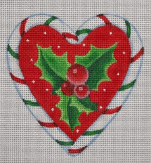 Charming Candy Cane Heart with Holly Needlepoint Canvas