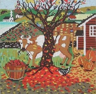 Enchanting Autumn Cow Needlepoint Canvas