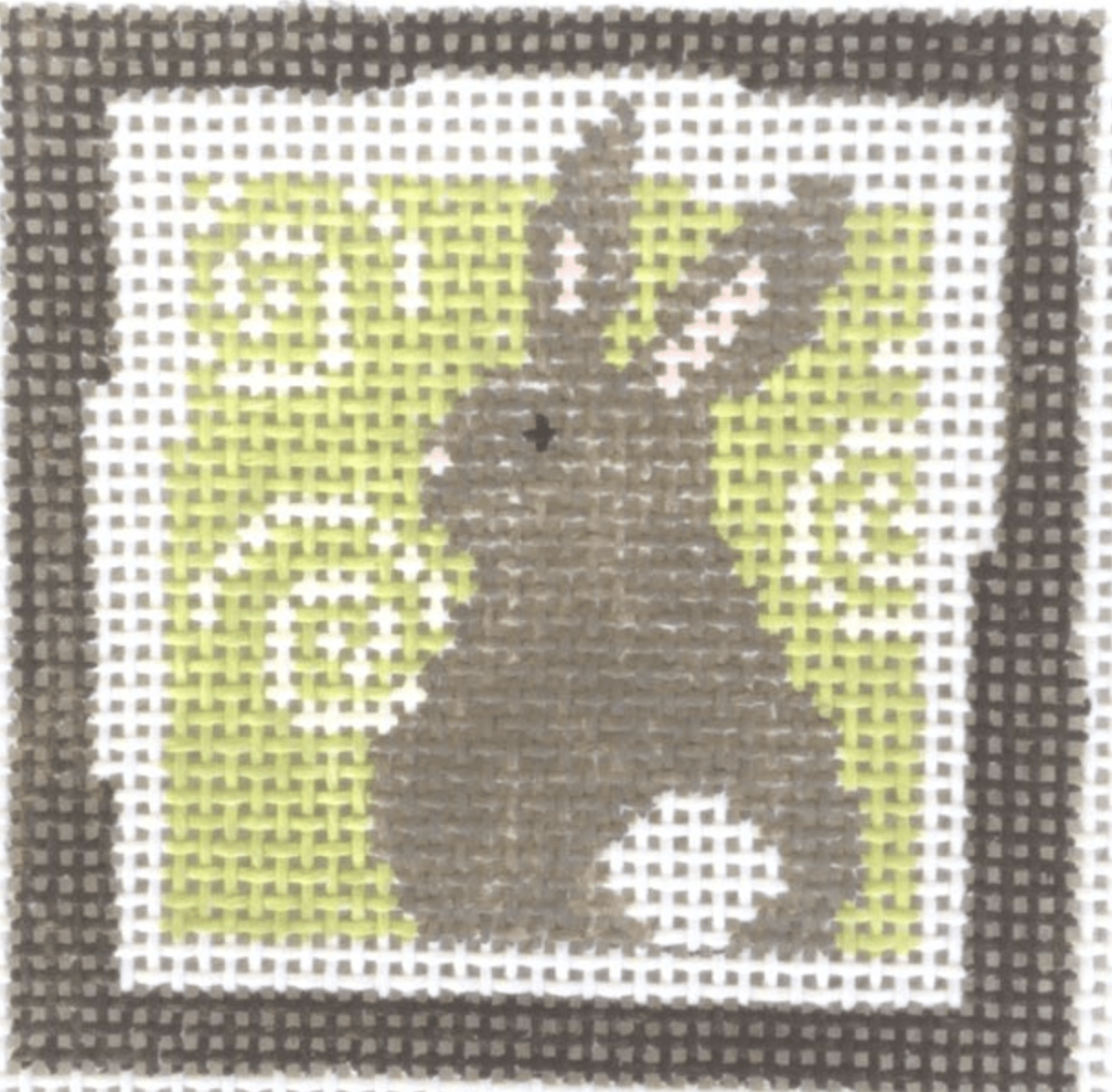 Charming Bunny on Green Swirls Small Square Needlepoint Canvas