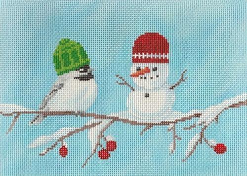 Charming Chickadee's Snowman Pillow - A Handpainted Delight