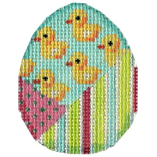 Adorable Chick, Dots & Stripes Patch Mini Egg Needlepoint Canvas