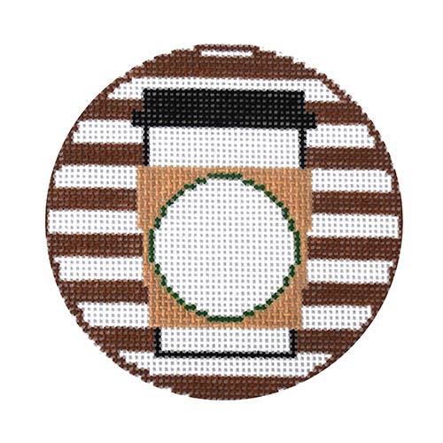 Exquisite Handpainted Coffee Monogram Round Needlepoint Canvas