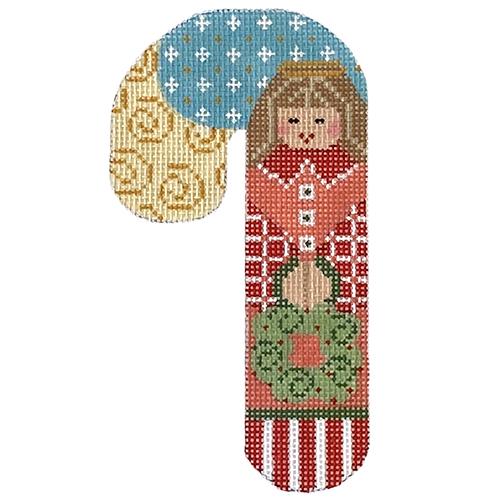 Enchanting Angel with Wreath Candy Cane Needlepoint Canvas
