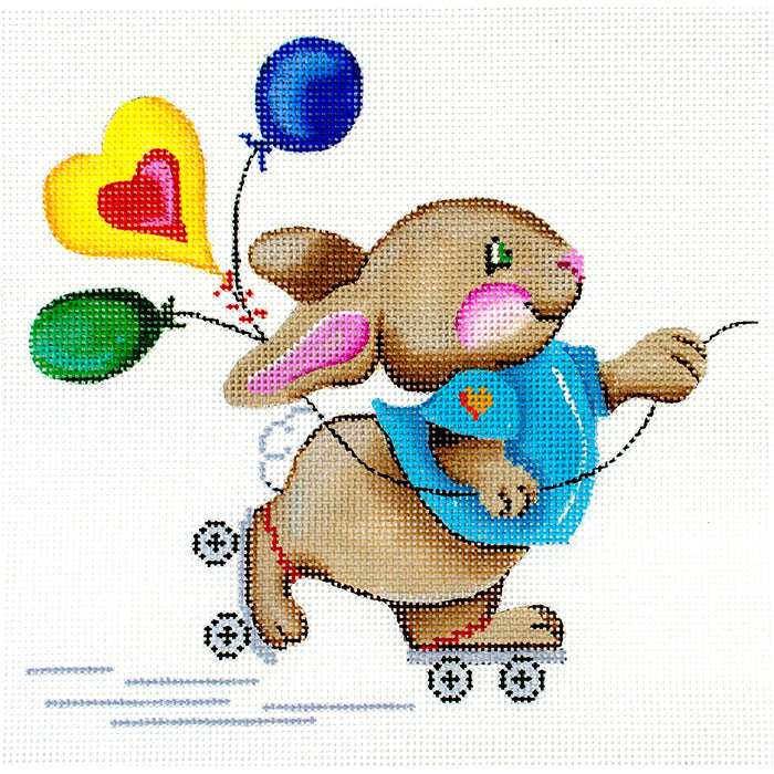Adorable Bunny on Roller Skates Needlepoint Canvas