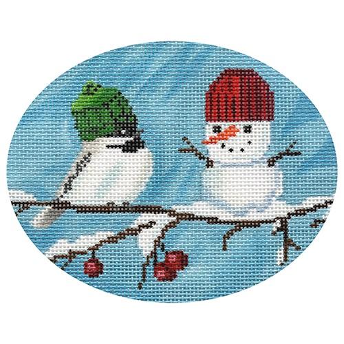 Charming Chickadee's Snowman Ornament - A Handpainted Delight
