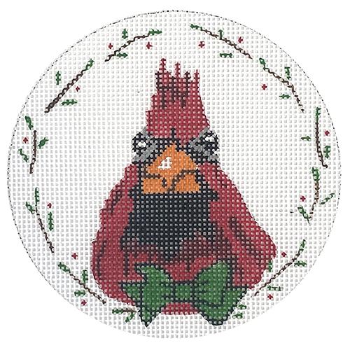 Gorgeous Cardinal with Green Bow Ornament - A Handpainted Delight