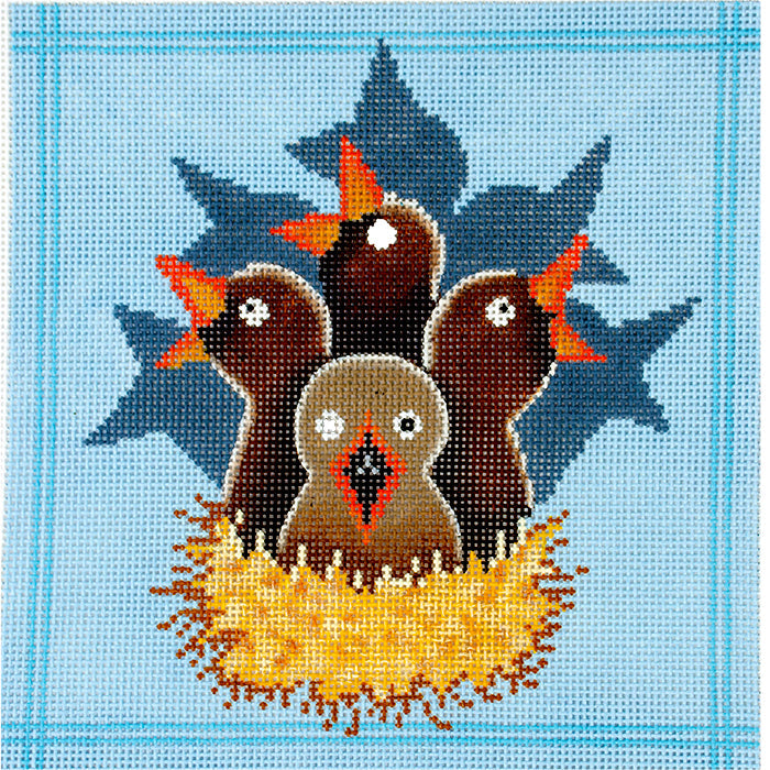 Charming Baby Birds in Nest Needlepoint Canvas