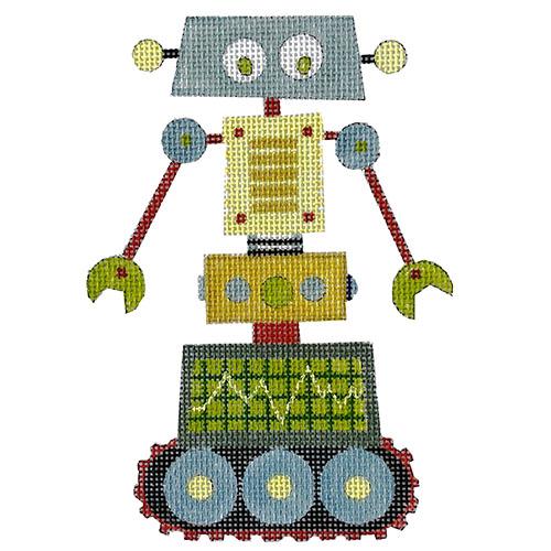 Enchanting Blue & Green Robot Needlepoint Canvas