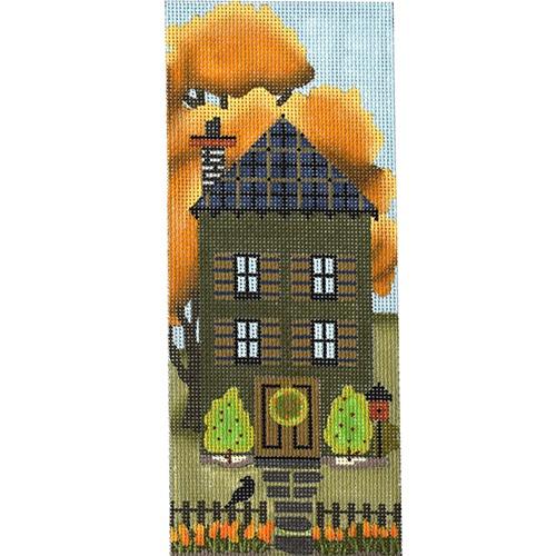 Enchanting Dark Green Autumn House Needlepoint Canvas