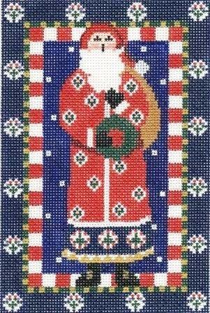 Enchanting Blue Frame Santa Needlepoint Canvas