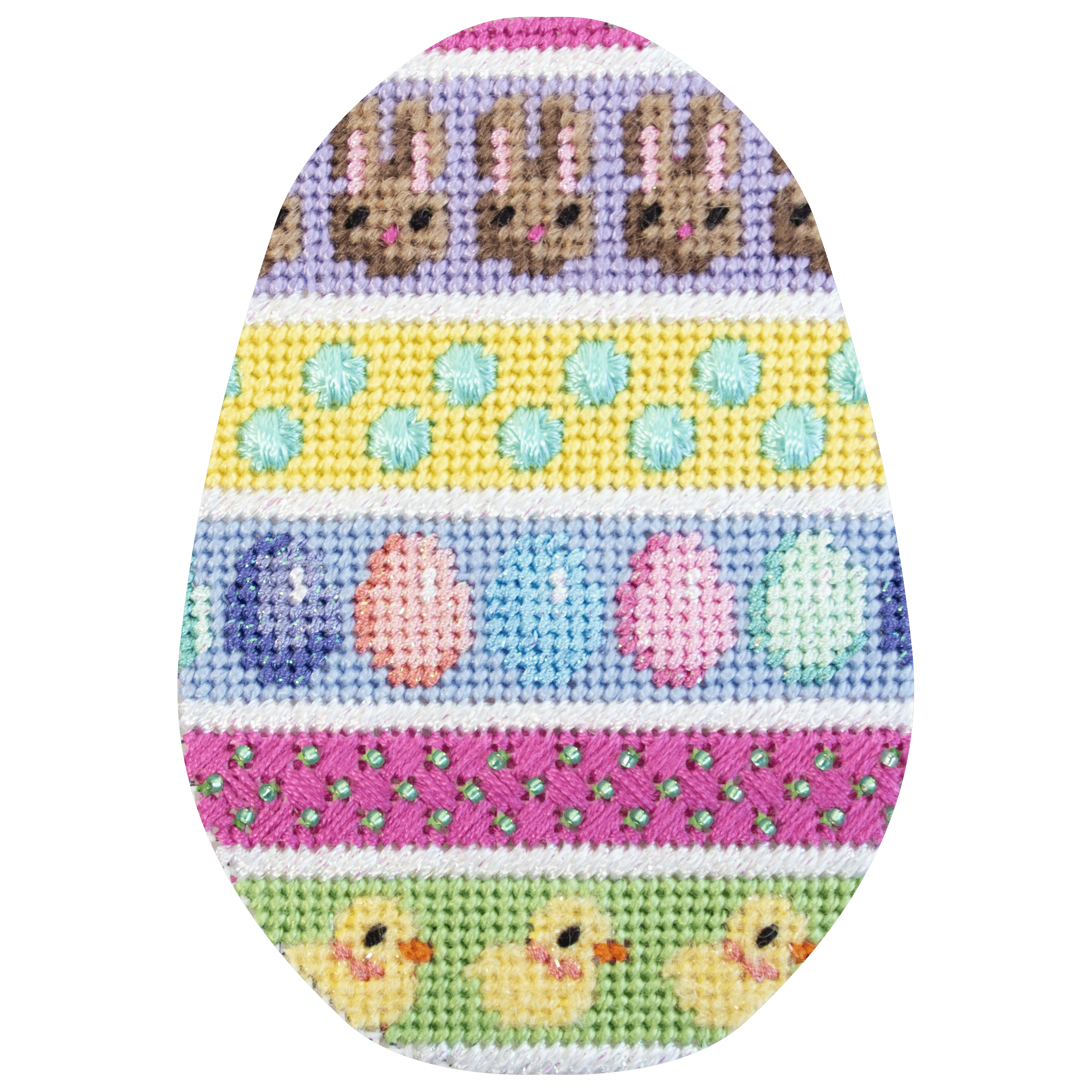 Adorable Bunnies, Eggs & Chicks Horizontal Striped Egg with Digital Stitch Guide