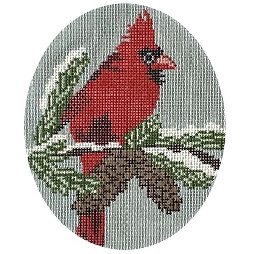 Stunning Male Cardinal on Pine Tree Needlepoint