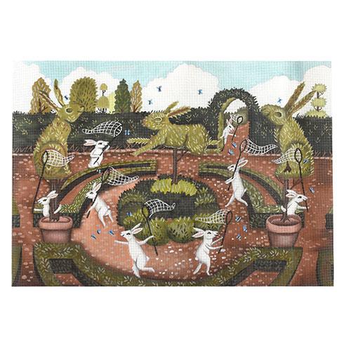 Enchanting Bunny Topiary Garden Needlepoint Canvas