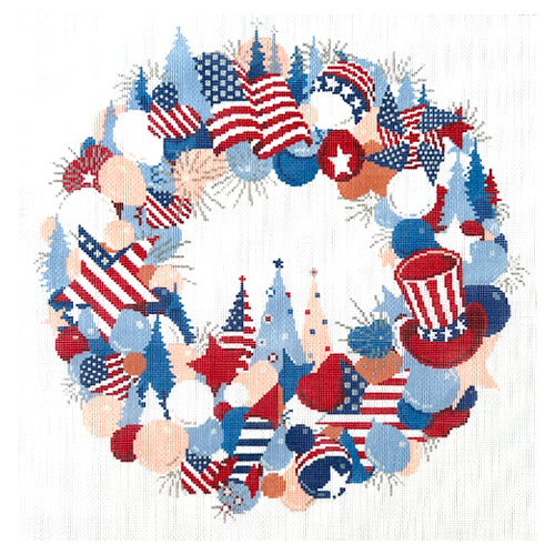 Gorgeous 4th of July Wreath Needlepoint Canvas - 18 Mesh!