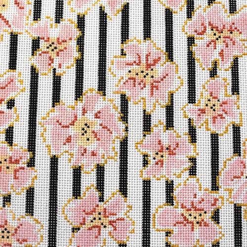 Exquisite Coral Flowers & Striking Black Stripes Needlepoint Canvas